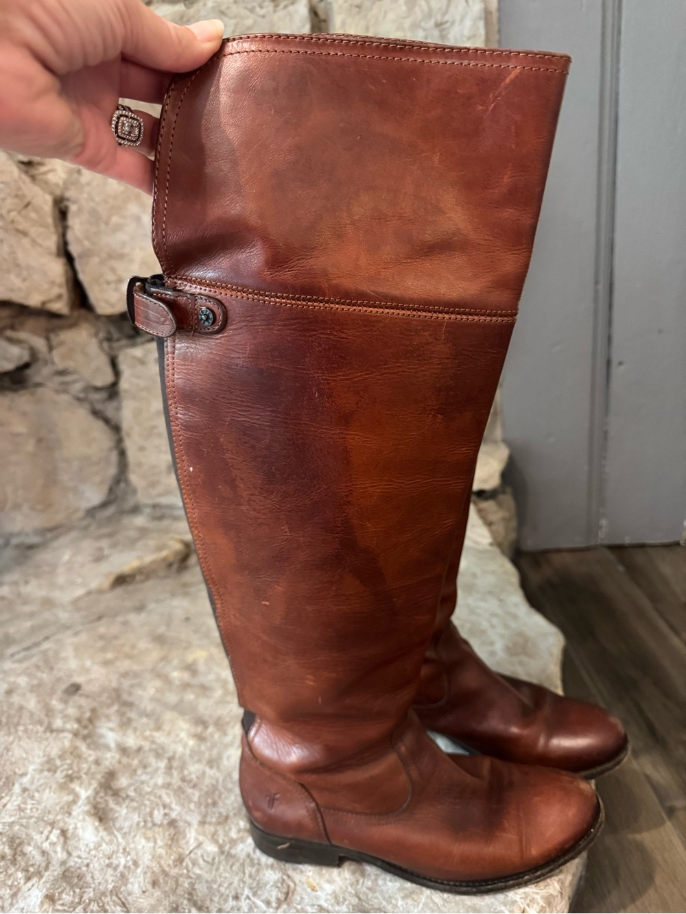 Frye Brown Leather Knee High Tall Boots - Rich Cognac - Picture 3 of 9